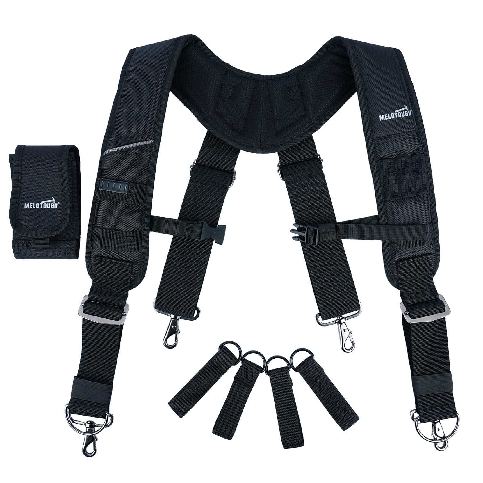 MELOTOUGH tool belt suspenders front view with padded straps for all-day comfort