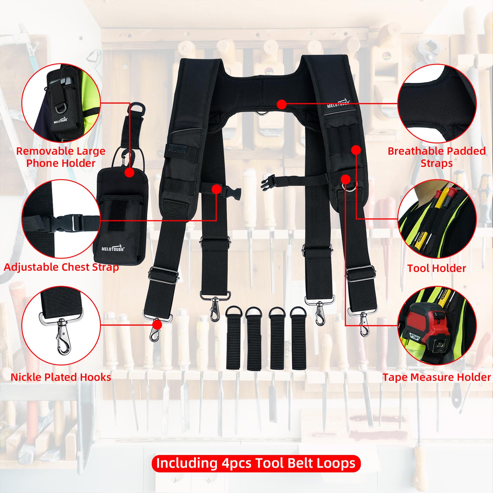 MELOTOUGH padded shoulders relieve shoulder strain during long workdays.