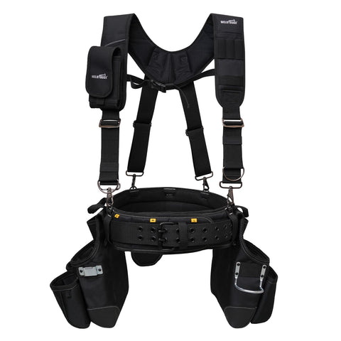 MELOTOUGH tool belt with suspenders shows adjustable fit for all-day comfort