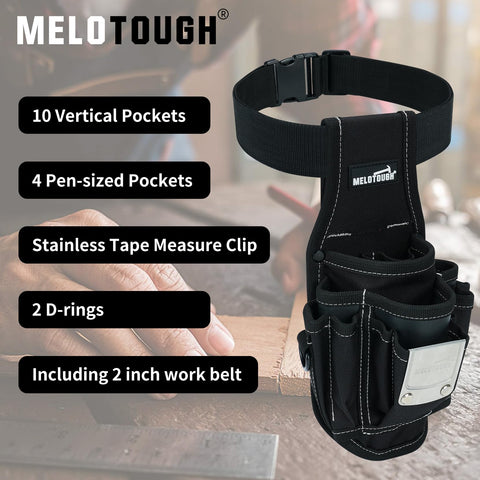 MELOTOUGH 13-pocket configuration keeps screwdrivers and pliers organized.