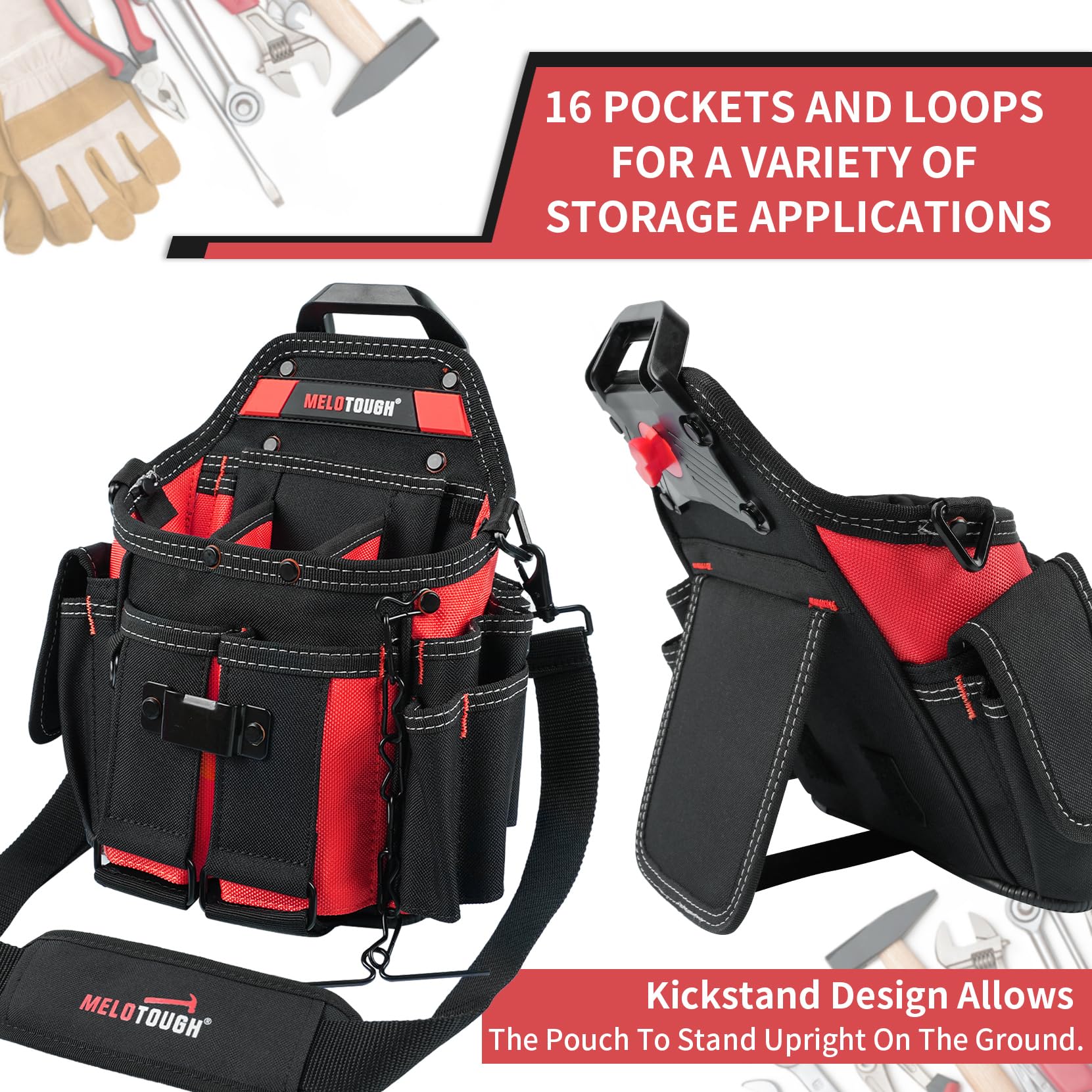 MELOTOUGH tool pouch with 2 external pockets for quick-access items.
