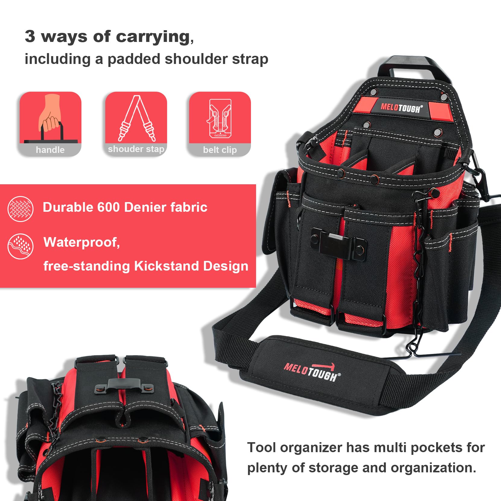MELOTOUGH tool pouch with quick detach belt clip for fast belt transitions.