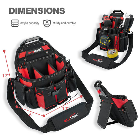 MELOTOUGH tool pouch with removable shoulder strap for hands-free carrying.