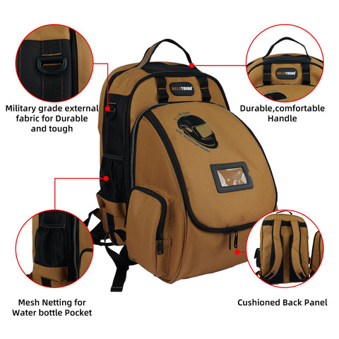 MELOTOUGH welding backpack back panel highlighting padded shoulder straps for comfort.