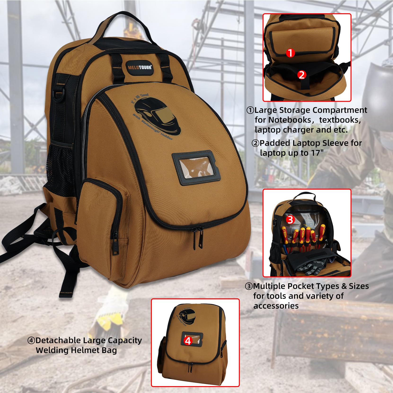MELOTOUGH detachable helmet bag for secure gear on the go.