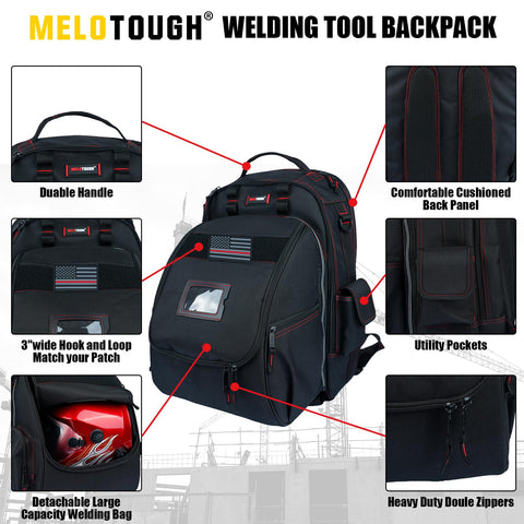 MELOTOUGH welding backpack with detachable helmet bag for secure helmet storage