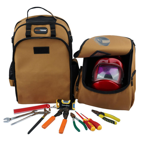 MELOTOUGH welding backpack laptop pocket accommodates up to 17 inches.