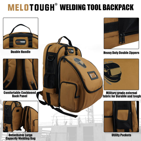 MELOTOUGH welding backpack multiple pockets for efficient gear organization.