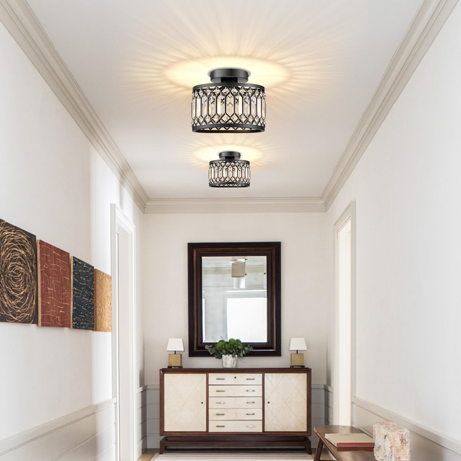 Melovom Crystal Ceiling Light angled view complements modern interiors with black finish.