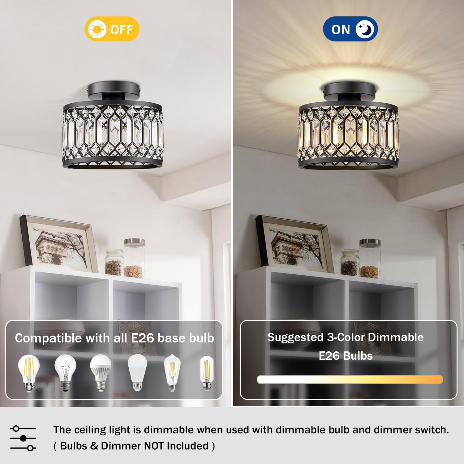 Melovom Crystal Ceiling Light crystal detail highlights K9 facets.