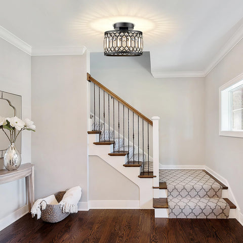 Melovom Crystal Ceiling Light dining room setup enhances dining ambience.