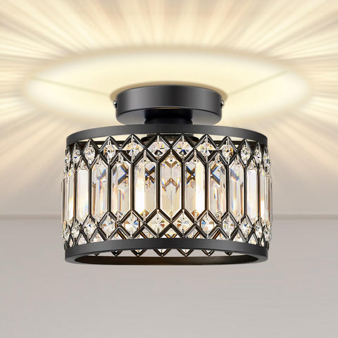 Melovom Crystal Ceiling Light front view showcases elegant crystals for living spaces.