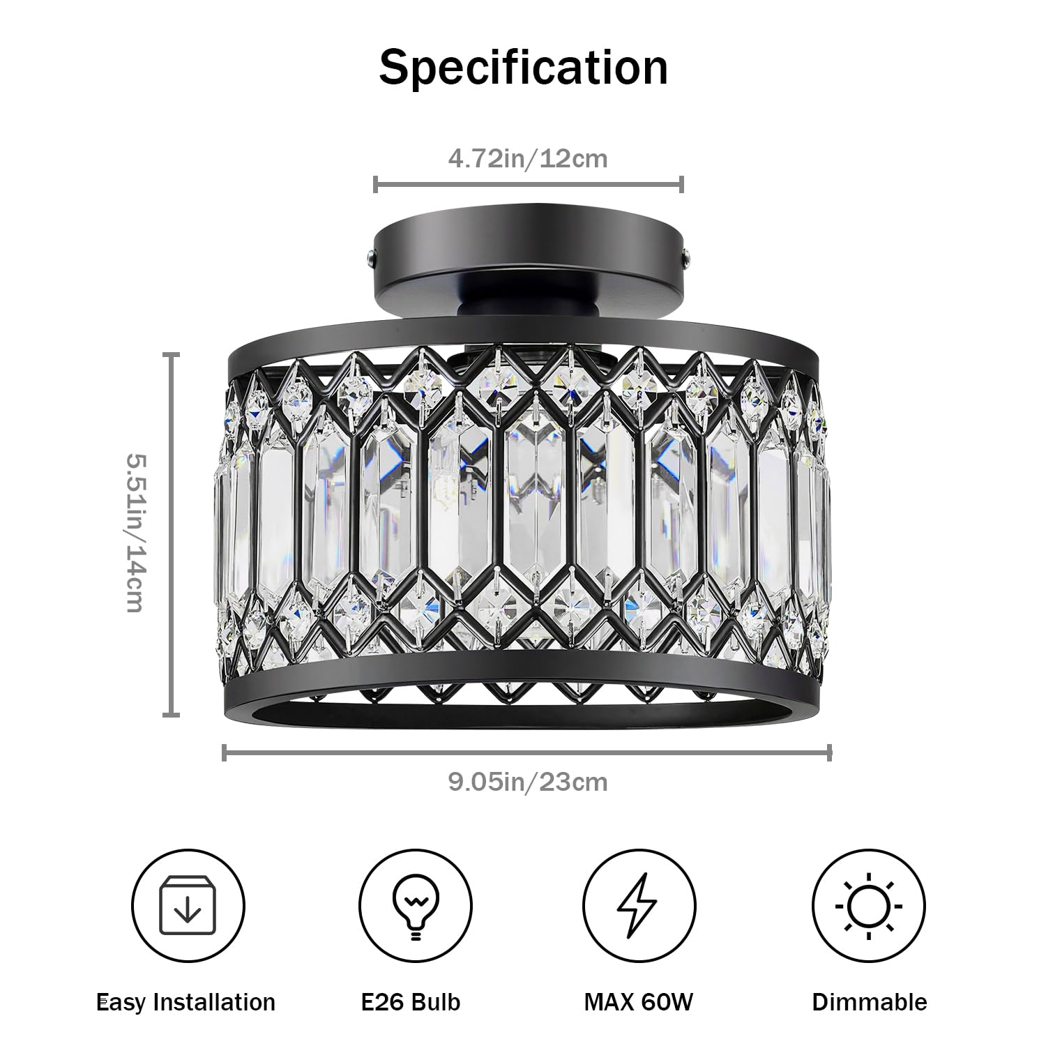 Melovom Crystal Ceiling Light installation view shows easy 10 minute setup.