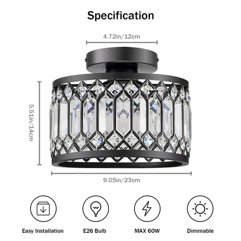 Melovom Crystal Ceiling Light installation view shows easy 10 minute setup.