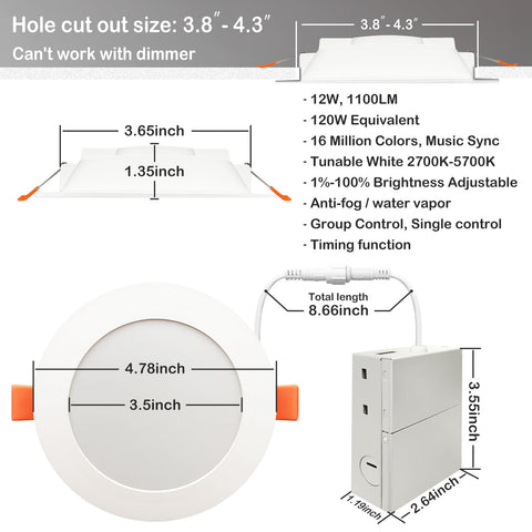 MELPO 12W recessed ceiling light delivering 1100 lumens