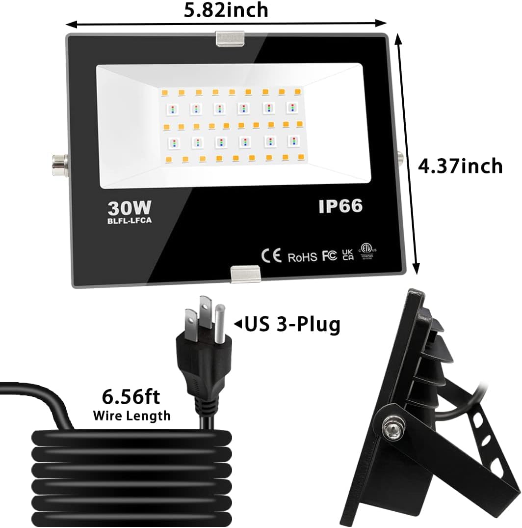MELPO flood light delivering 3000 lumens for bright outdoor lighting.