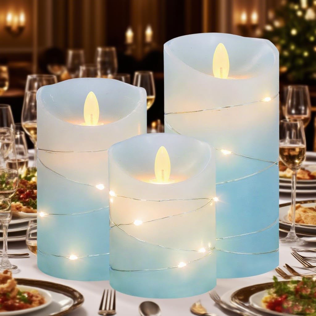 MELTONE Nautical real wax ocean blue flameless candle for ambient table decor