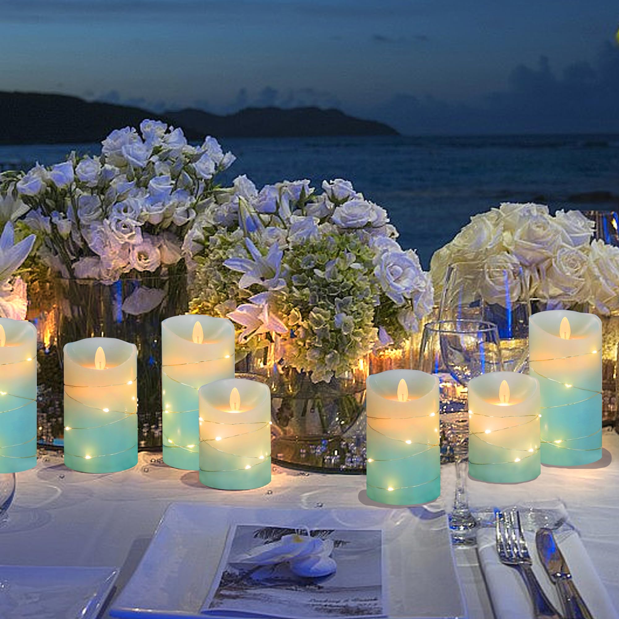 MELTONE ocean blue wax candle emits soft, realistic glow