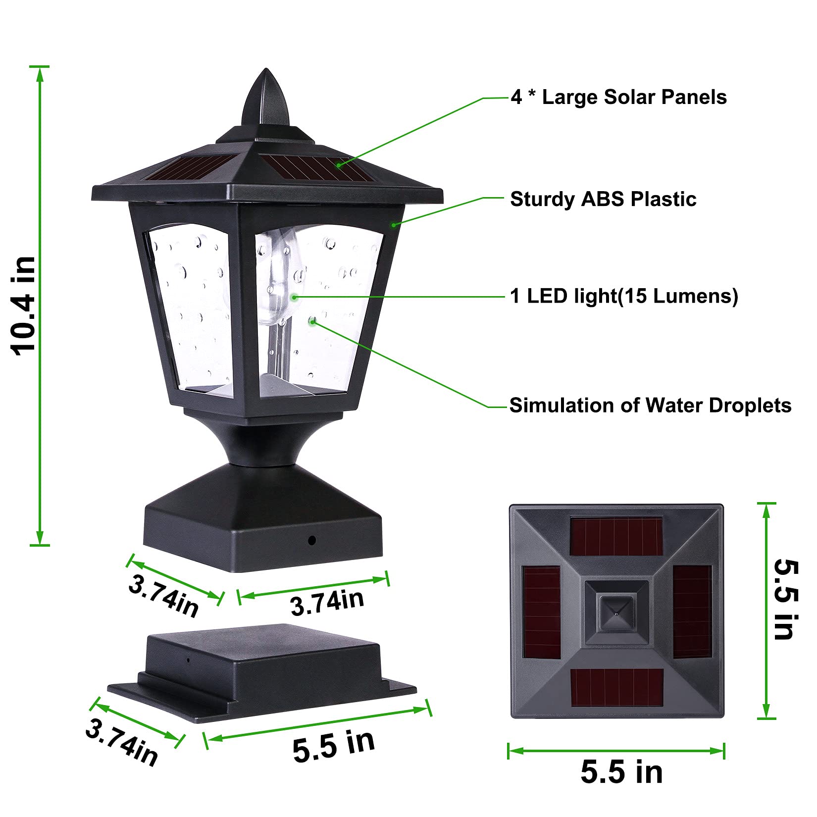 Melunar solar-powered fence post lights on wood fence provide steady dusk-to-dawn glow.