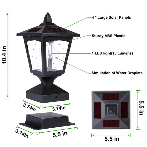 Melunar solar-powered fence post lights on wood fence provide steady dusk-to-dawn glow.