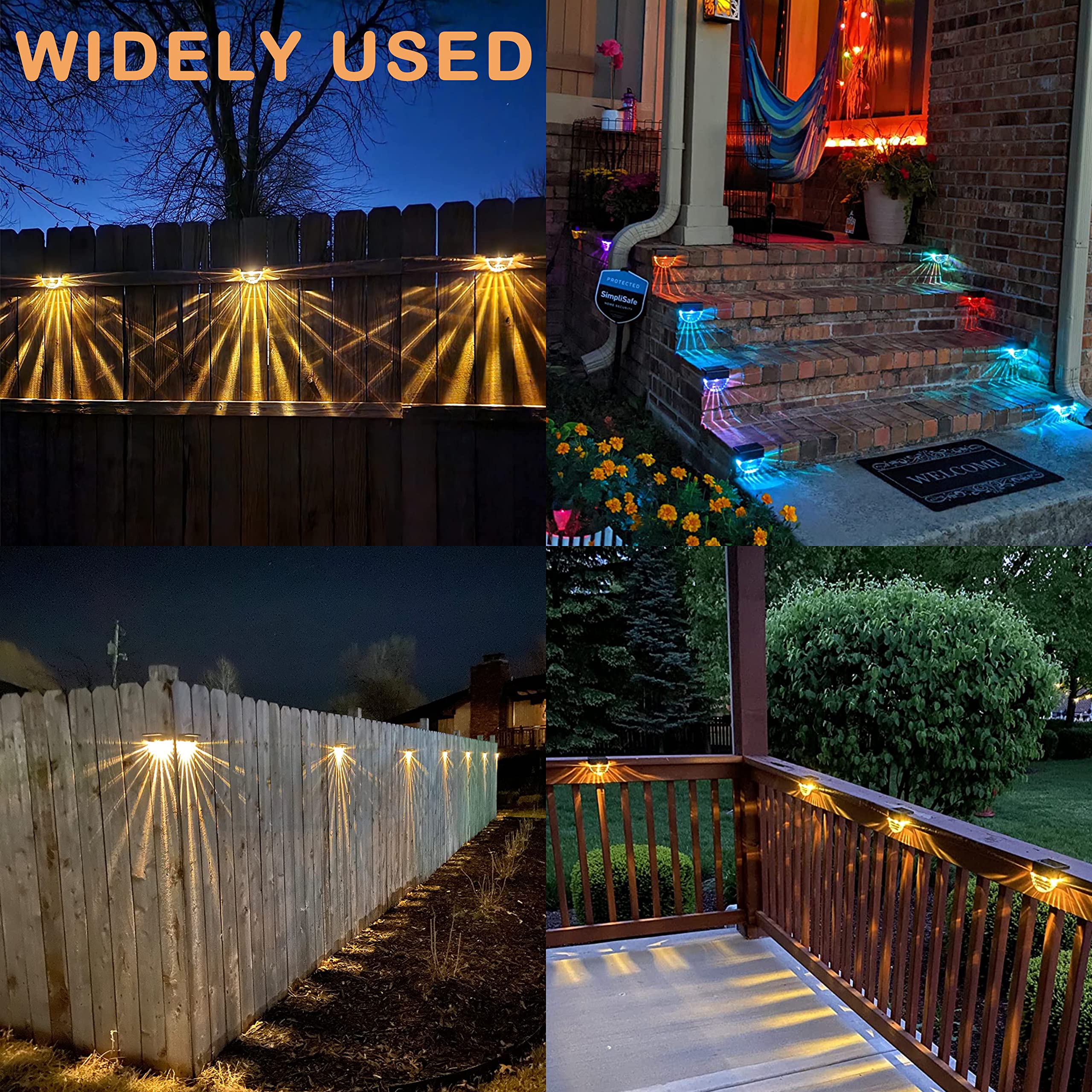 Melunar solar deck lights warm white mode glow along pathways.