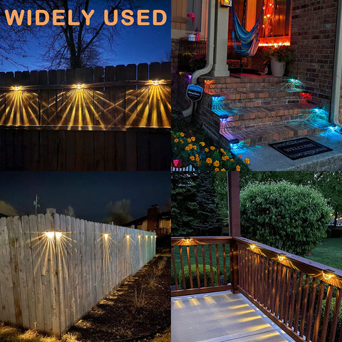 Melunar solar deck lights warm white mode glow along pathways.