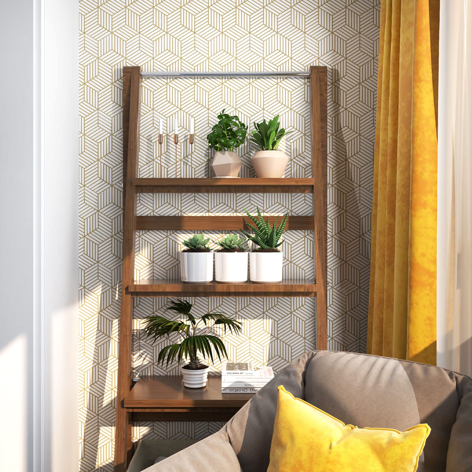 MelunMer cabinet liner with gold hexagon pattern