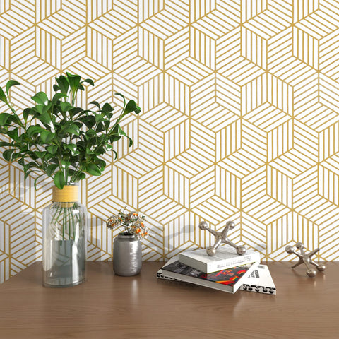 MelunMer geometric wallpaper gold hexagon roll for chic wall accent