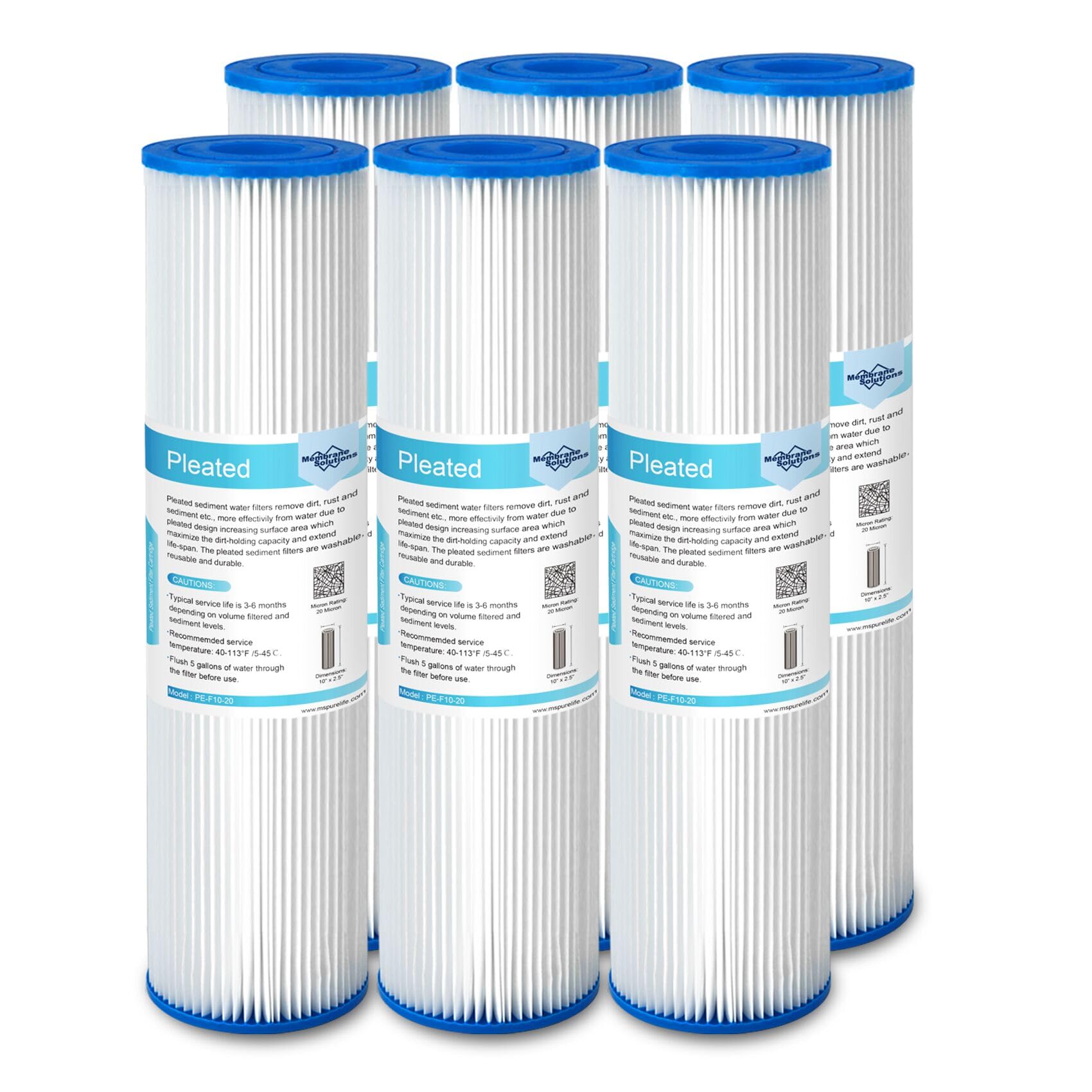 Membrane Solutions 20 micron pleated sediment filter improves sediment removal in home filtration