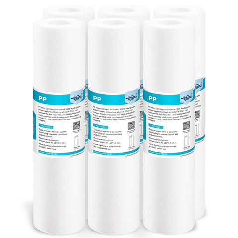 Membrane Solutions 50-micron sediment filter cartridge ready for 10x2.5 inch housings; protects downstream filters.