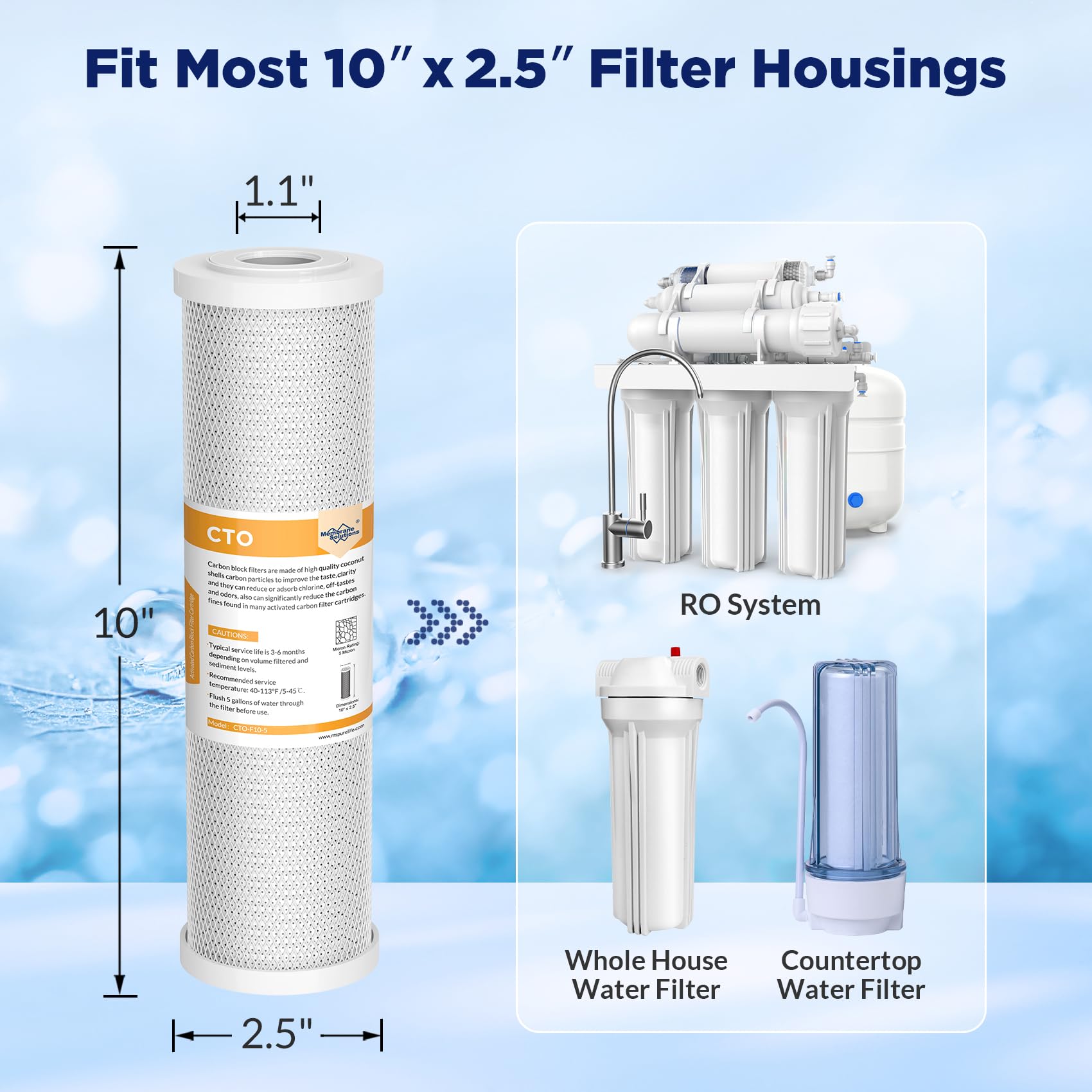 Membrane Solutions CTO carbon block reduces chlorine and odors for improved water flavor