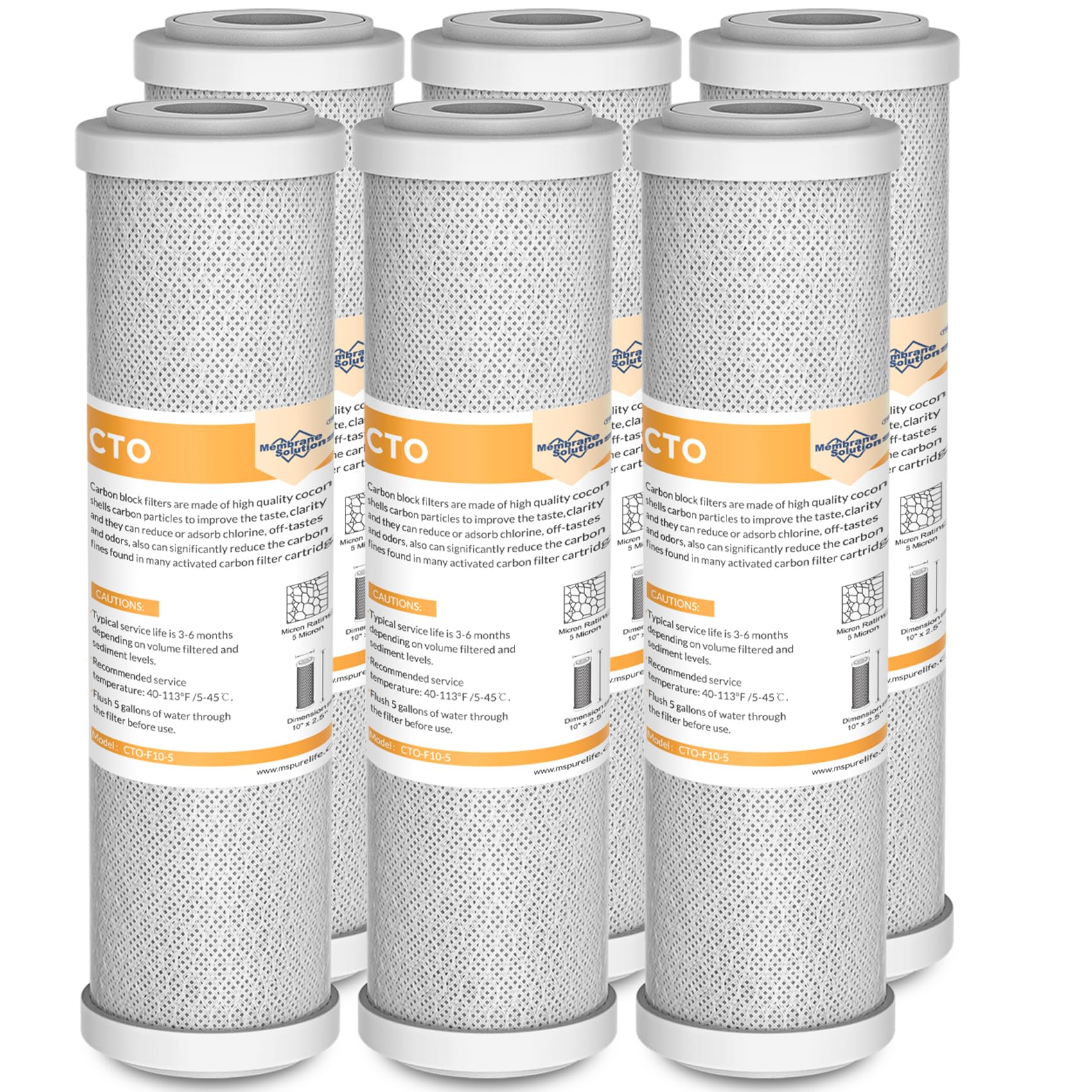 Membrane Solutions CTO carbon block filter 2.5x10 in cartridge removes sediment and chlorine for better taste
