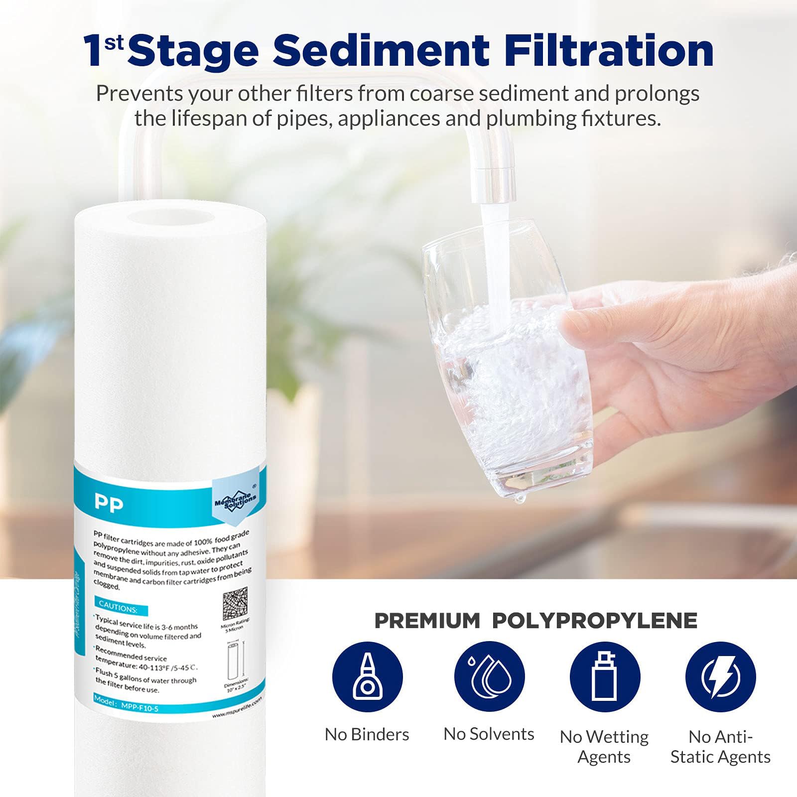 Membrane Solutions multi-layer design provides greater dirt-holding capacity between replacements.