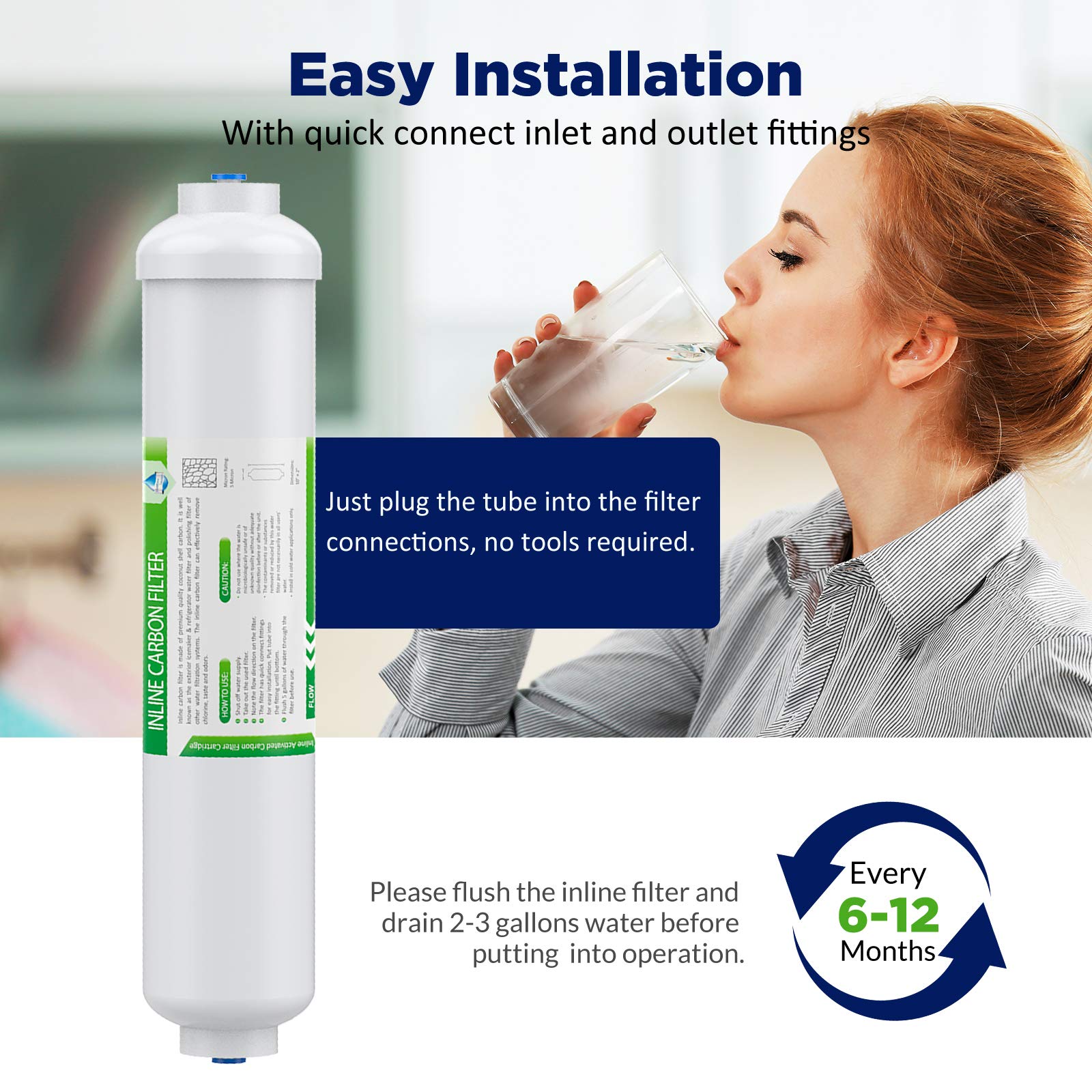 Membrane Solutions T33-filter flow and 1/4 inch tubing illustration for compatibility.