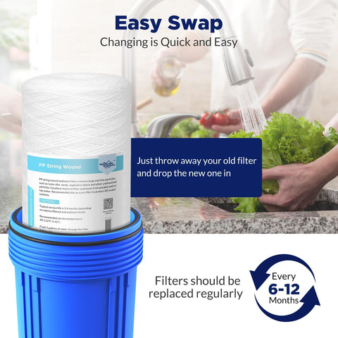 Membrane Solutions WPP-F10B-5 water-clarity image shows clearer water after filtration.