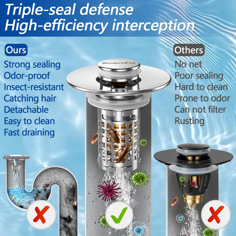 Memofo universal-fit drain accepts 0.98 to 1.4 inch pipes