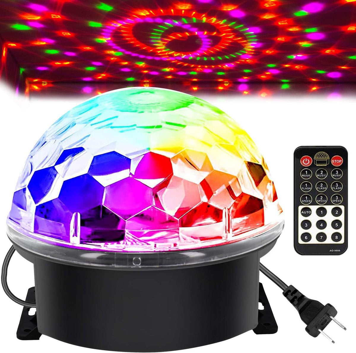 Memzuoix disco ball DJ strobe light on table creating vibrant party ambience.