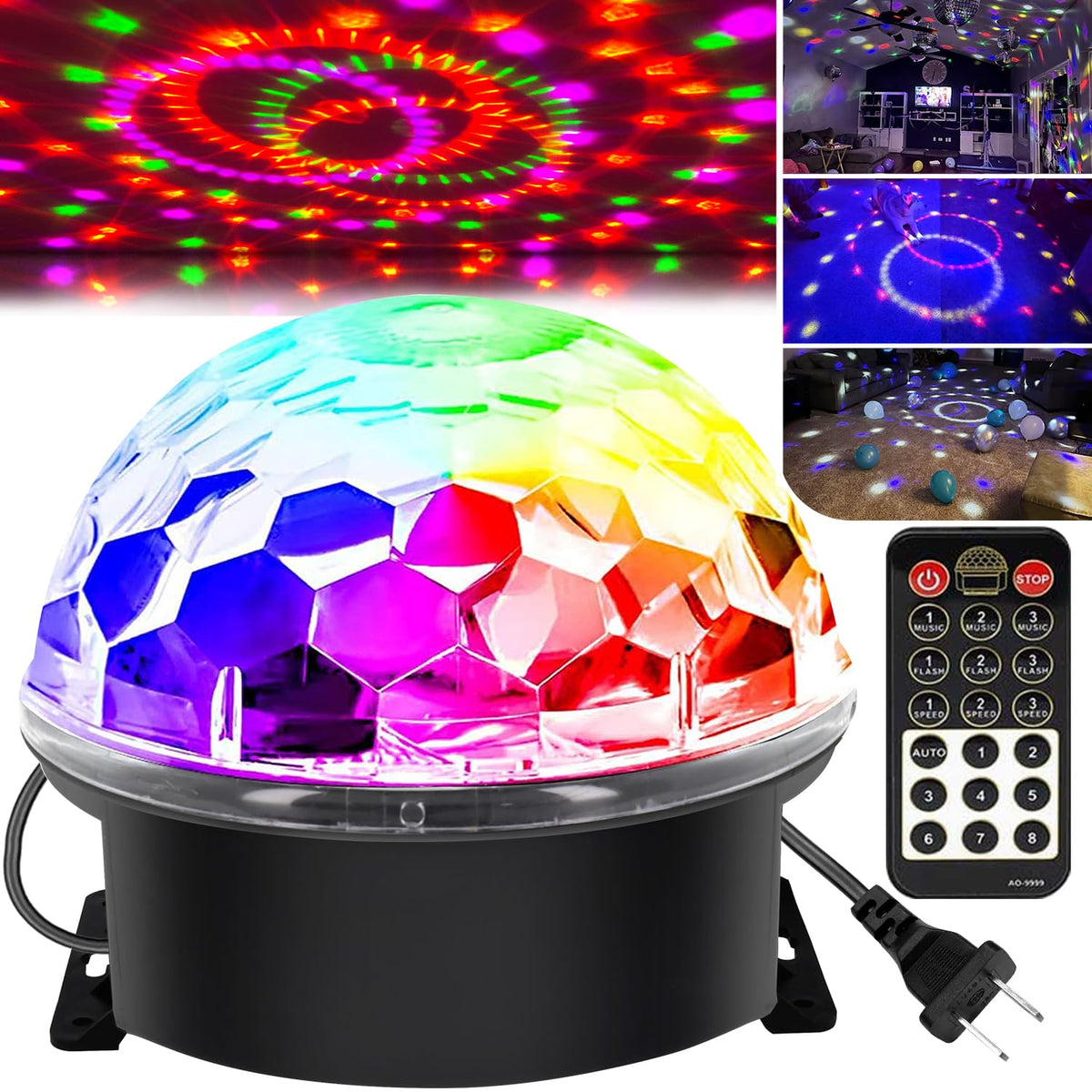 Memzuoix disco ball front view for vibrant party ambiance and dynamic lighting.