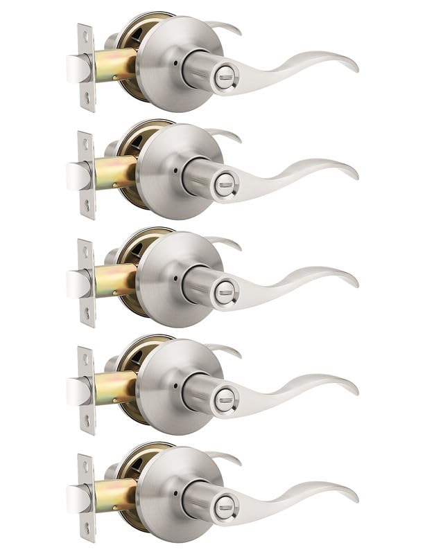 Mengico privacy lever close-up in satin nickel finish for interior doors.