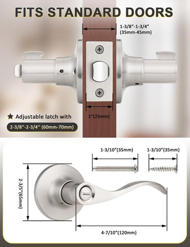 Mengico privacy door lever backset adjustable for 2-3/8 and 2-3/4 inches