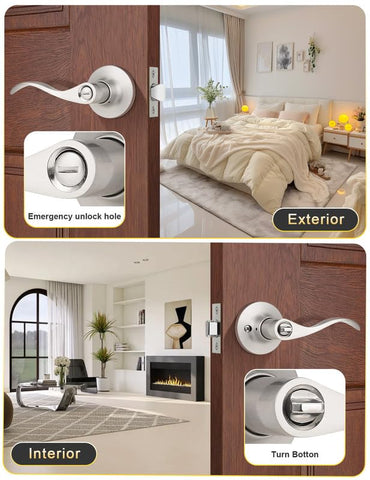 Mengico 5-pack wave lever handle mounted on interior door for easy privacy.