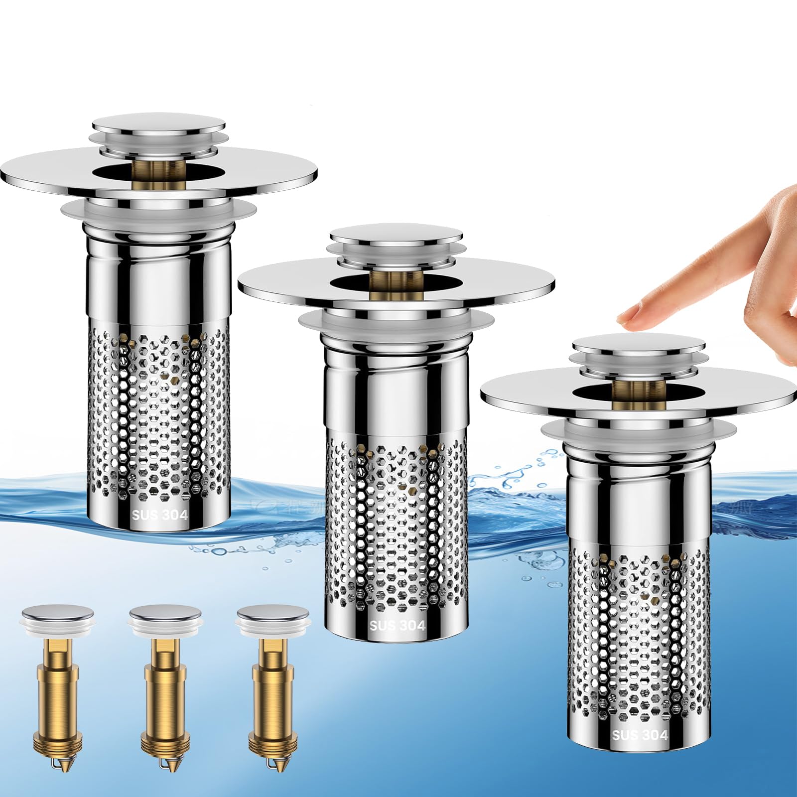 Mengine universal pop-up stopper fits standard sinks for steady drainage.