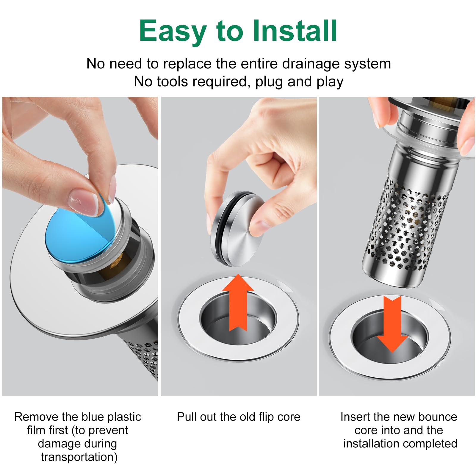 Mengine brass pop-up core provides reliable sealing and easy operation.