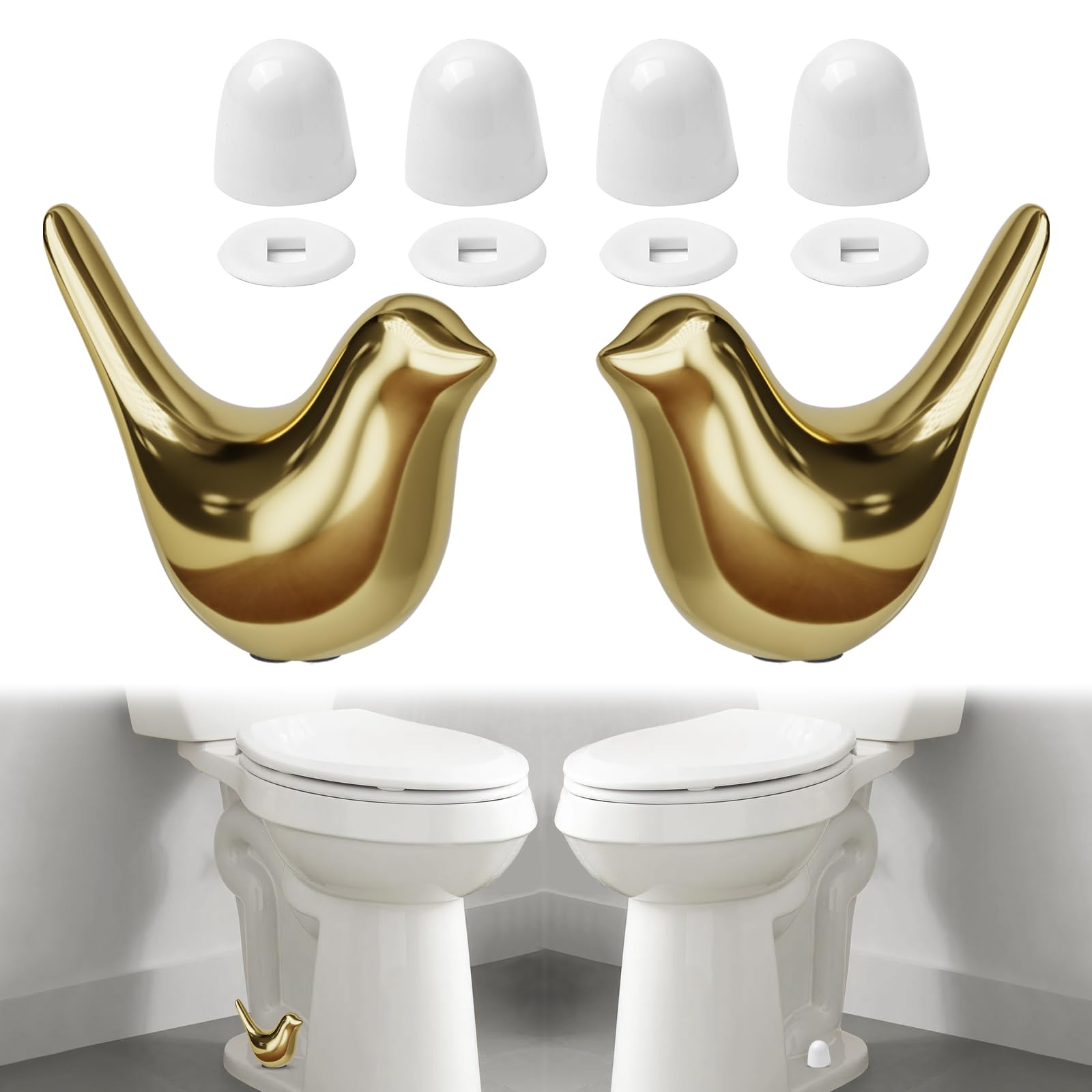 MENNTY ceramic bird toilet cap set photographed for bathroom decor and bolt coverage