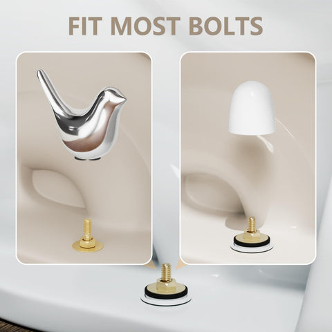 MENNTY push-on installation for fast, tool-free toilet bolt cover updates.