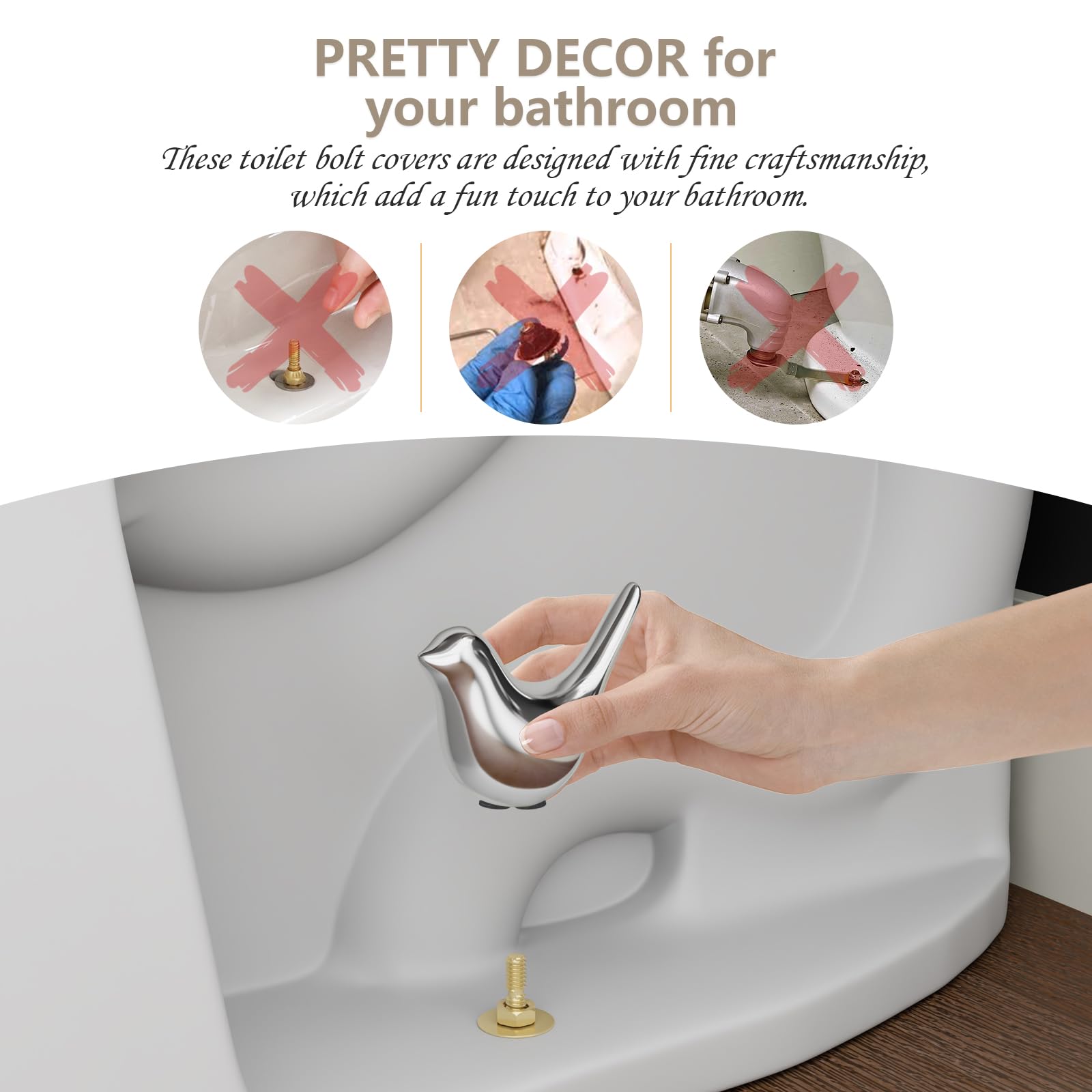 MENNTY ceramic bird caps resist rust and corrosion for durable bathroom accents.