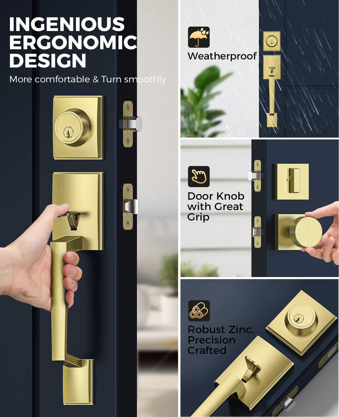 Mensarix gold deadbolt provides secure entry with heavy-duty construction.