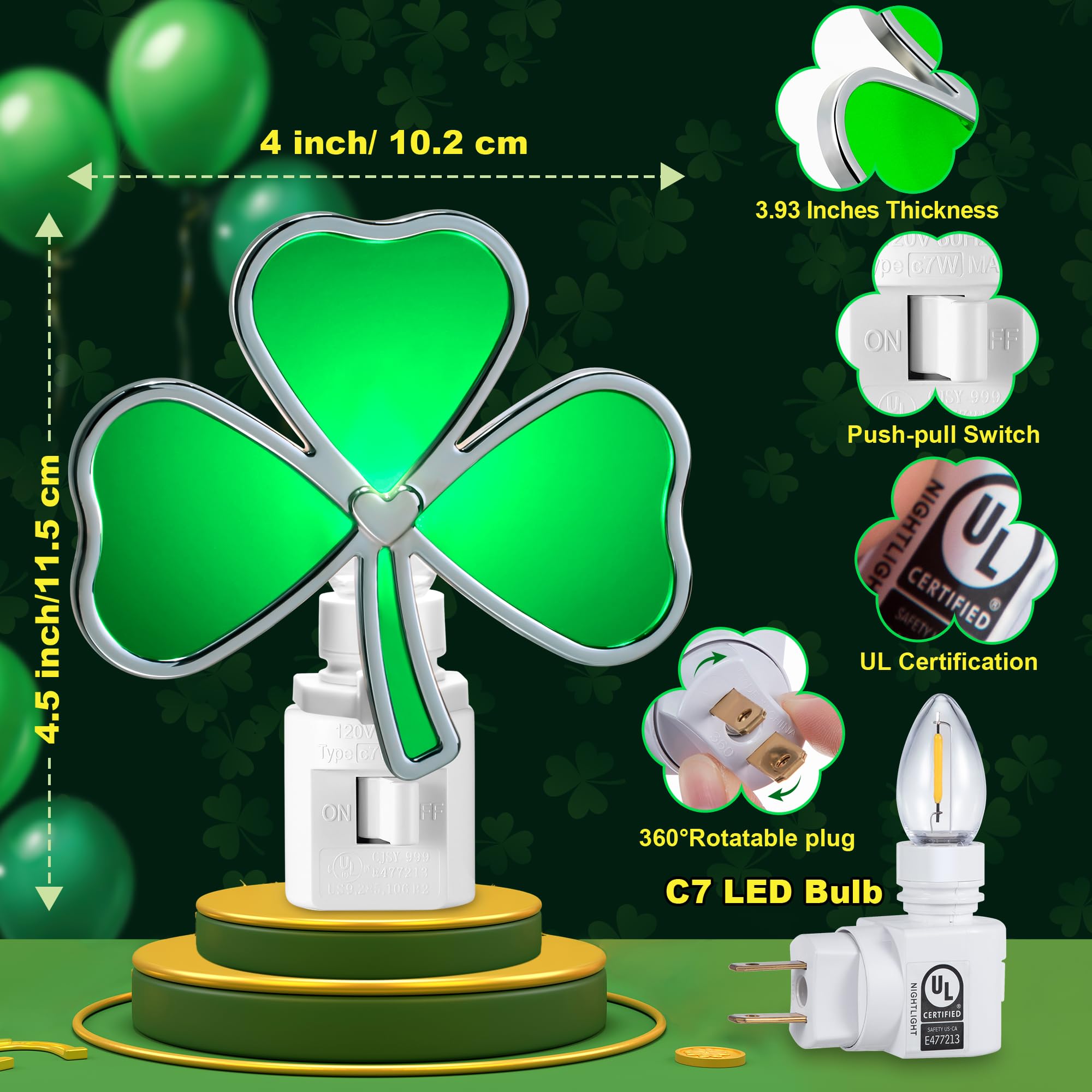 Meonum acrylic shamrock night light in green emits soft ambient light