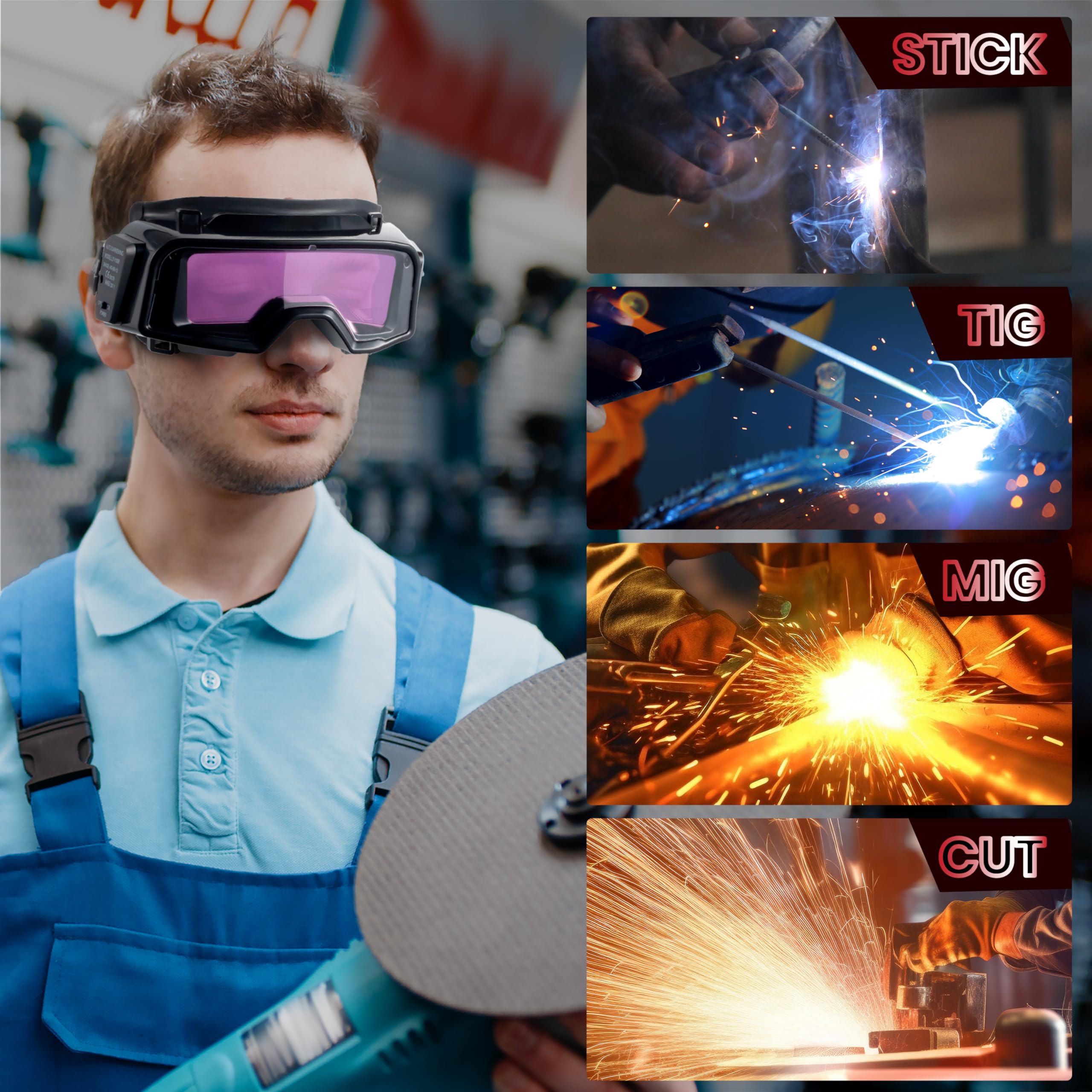 Meonum welding goggles with two arc sensors for safety