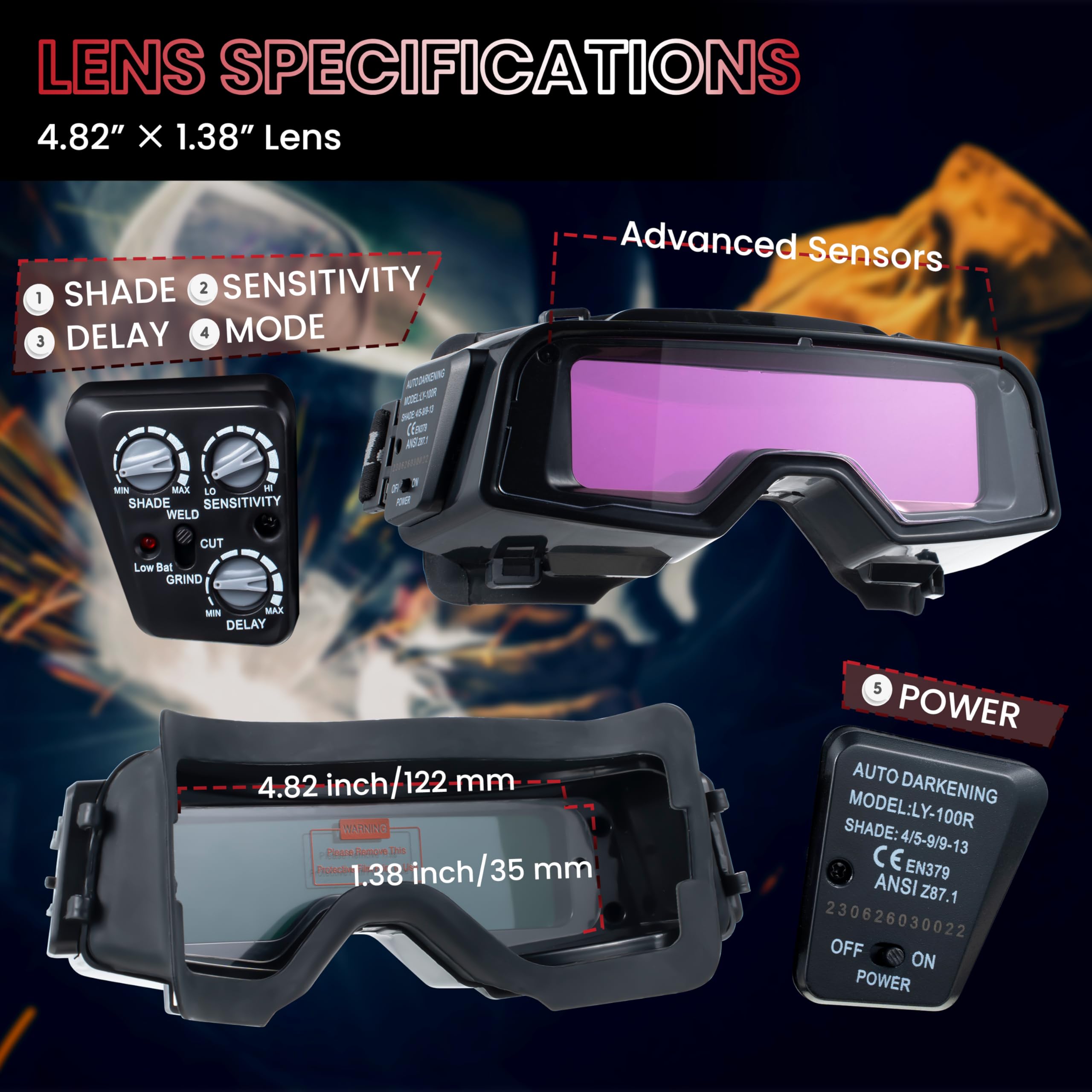 Meonum welding goggles powered by solar panel for on-site use